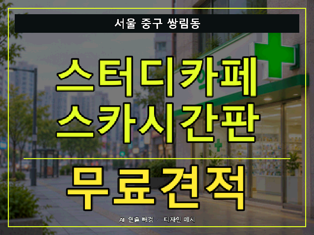 서울 중구 쌍림동 스터디카페 스카시간판 무료견적 안내 썸네일 · AI 연출 배경