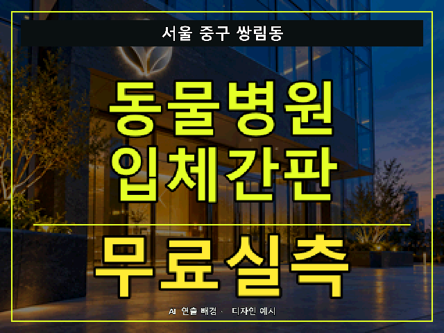 서울 중구 쌍림동 동물병원 입체간판 무료실측 안내 썸네일 · AI 연출 배경