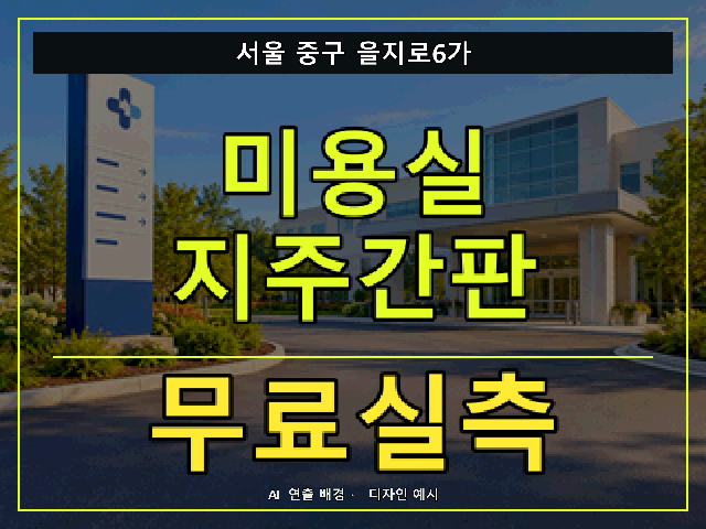 서울 중구 을지로6가 미용실 지주간판 무료실측 안내 썸네일 · AI 연출 배경