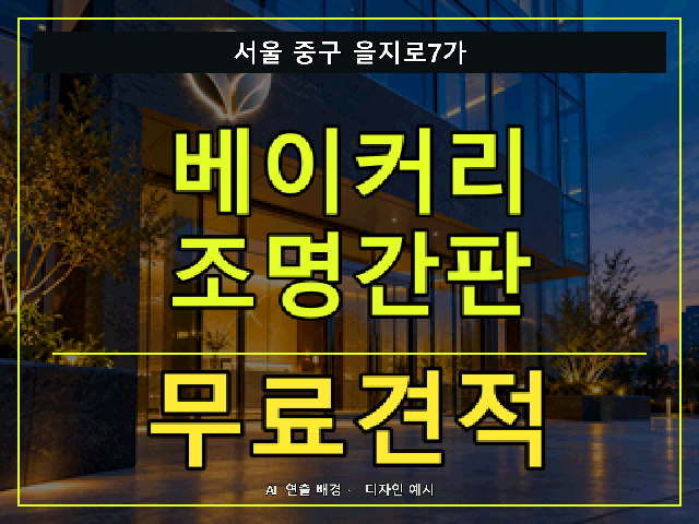 서울 중구 을지로7가 베이커리 조명간판 무료견적 안내 썸네일 · AI 연출 배경