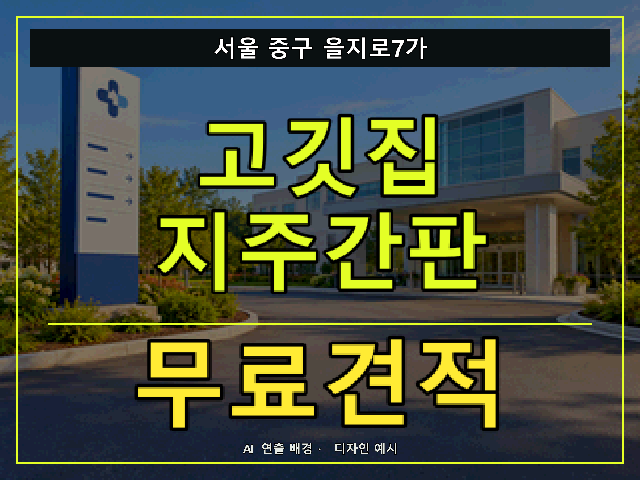 서울 중구 을지로7가 고깃집 지주간판 무료견적 안내 썸네일 · AI 연출 배경