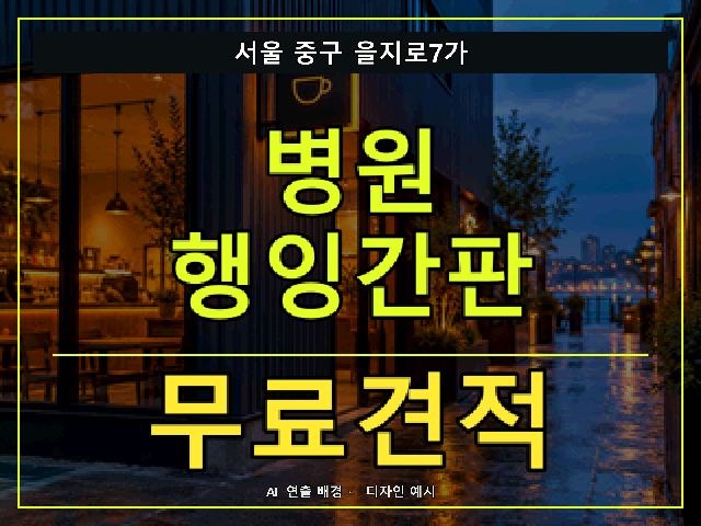 서울 중구 을지로7가 병원 행잉간판 무료견적 안내 썸네일 · AI 연출 배경