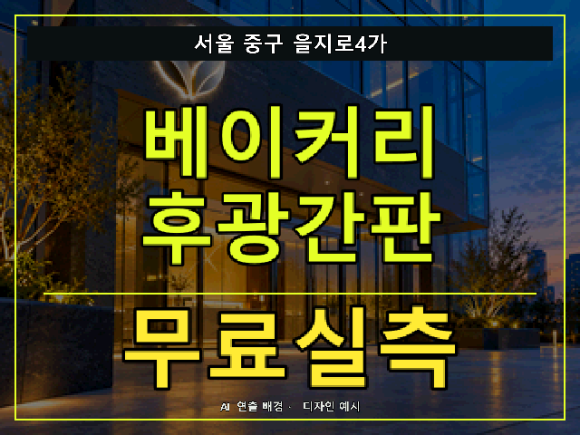 서울 중구 을지로4가 베이커리 후광간판 무료실측 안내 썸네일 · AI 연출 배경