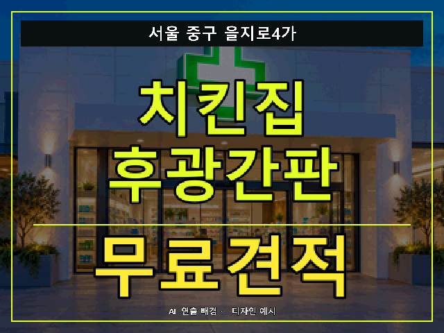 서울 중구 을지로4가 치킨집 후광간판 무료견적 안내 썸네일 · AI 연출 배경