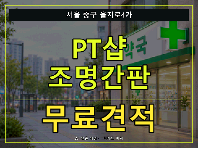 서울 중구 을지로4가 PT샵 조명간판 무료견적 안내 썸네일 · AI 연출 배경