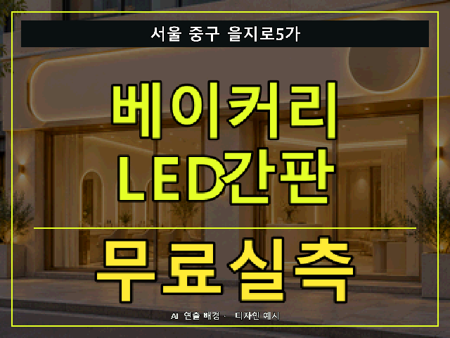 서울 중구 을지로5가 베이커리 LED간판 무료실측 안내 썸네일 · AI 연출 배경