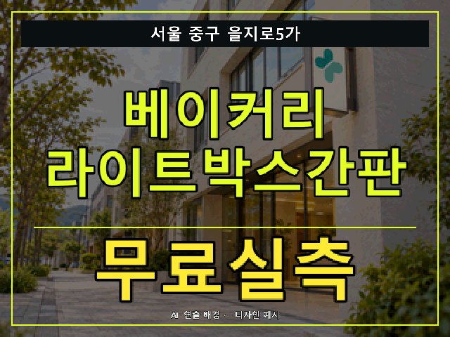 서울 중구 을지로5가 베이커리 라이트박스간판 무료실측 안내 썸네일 · AI 연출 배경