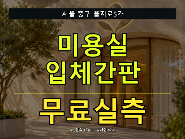 서울 중구 을지로5가 미용실 입체간판 무료실측 안내 썸네일 · AI 연출 배경