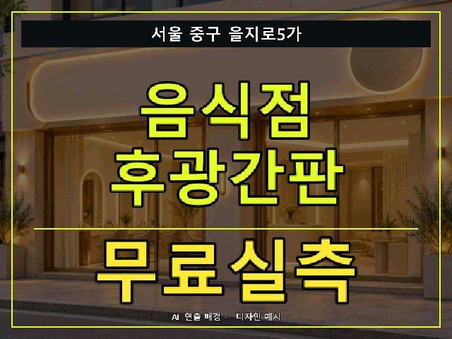 서울 중구 을지로5가 음식점 후광간판 무료실측 안내 썸네일 · AI 연출 배경