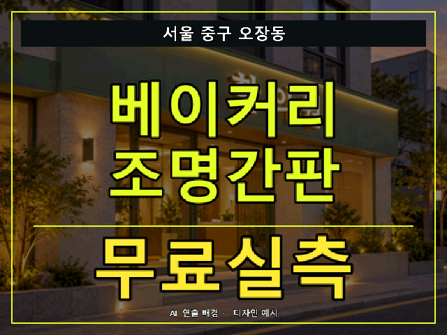 서울 중구 오장동 베이커리 조명간판 무료실측 안내 썸네일 · AI 연출 배경