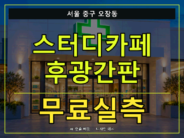 서울 중구 오장동 스터디카페 후광간판 무료실측 안내 썸네일 · AI 연출 배경