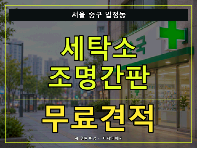 서울 중구 입정동 세탁소 조명간판 무료견적 안내 썸네일 · AI 연출 배경