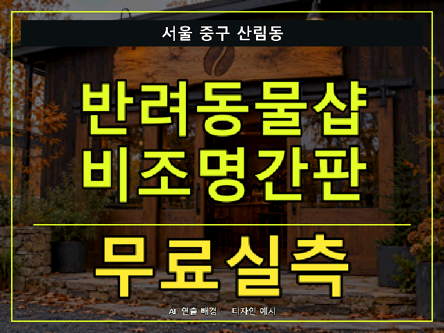 서울 중구 산림동 반려동물샵 비조명간판 무료실측 안내 썸네일 · AI 연출 배경