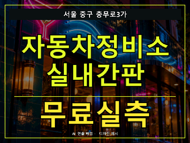 서울 중구 충무로3가 자동차정비소 실내간판 무료실측 안내 썸네일 · AI 연출 배경