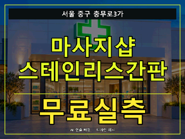 서울 중구 충무로3가 마사지샵 스테인리스간판 무료실측 안내 썸네일 · AI 연출 배경