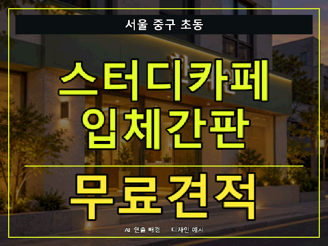 서울 중구 초동 스터디카페 입체간판 무료견적 안내 썸네일 · AI 연출 배경
