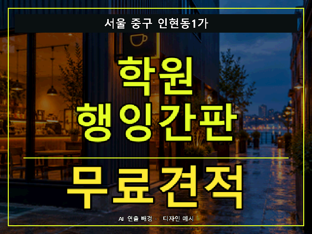 서울 중구 인현동1가 학원 행잉간판 무료견적 안내 썸네일 · AI 연출 배경