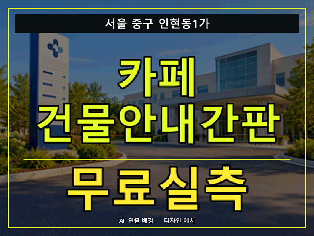 서울 중구 인현동1가 카페 건물안내간판 무료실측 안내 썸네일 · AI 연출 배경