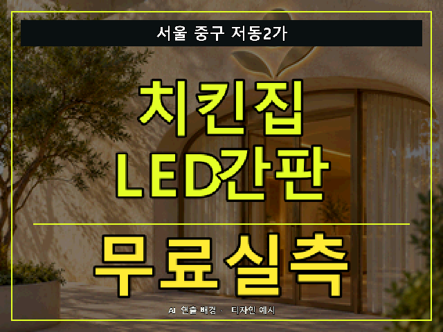 서울 중구 저동2가 치킨집 LED간판 무료실측 안내 썸네일 · AI 연출 배경