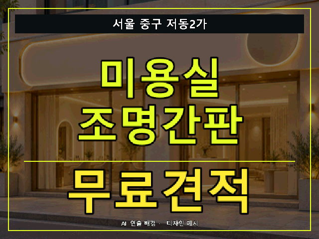 서울 중구 저동2가 미용실 조명간판 무료견적 안내 썸네일 · AI 연출 배경
