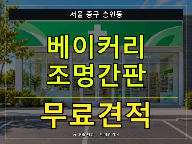 서울 중구 흥인동 베이커리 조명간판 무료견적 안내 썸네일 · AI 연출 배경