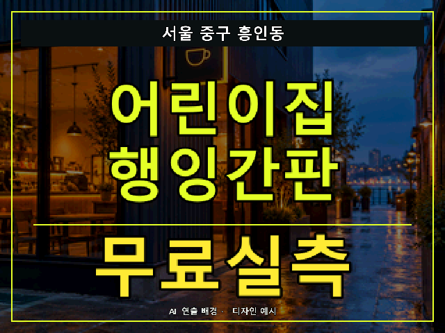 서울 중구 흥인동 어린이집 행잉간판 무료실측 안내 썸네일 · AI 연출 배경