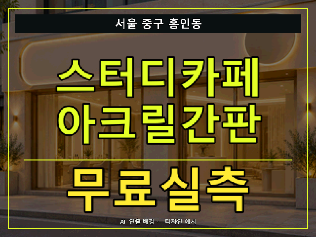 서울 중구 흥인동 스터디카페 아크릴간판 무료실측 안내 썸네일 · AI 연출 배경