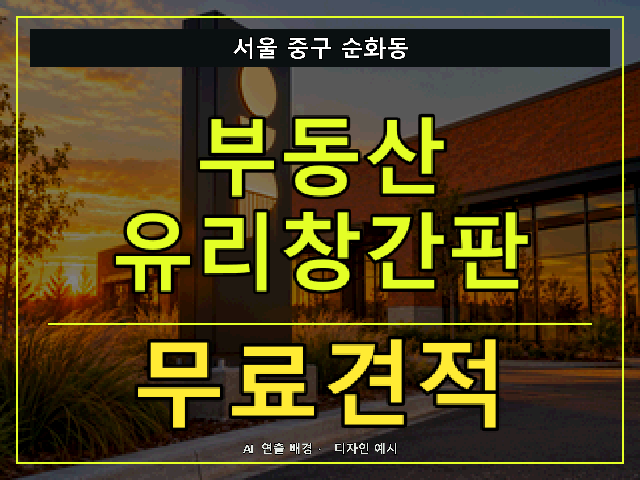 서울 중구 순화동 부동산 유리창간판 무료견적 안내 썸네일 · AI 연출 배경