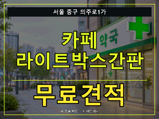 서울 중구 의주로1가 카페 라이트박스간판 무료견적 안내 썸네일 · AI 연출 배경