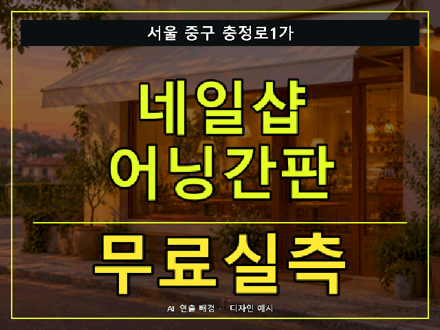 서울 중구 충정로1가 네일샵 어닝간판 무료실측 안내 썸네일 · AI 연출 배경