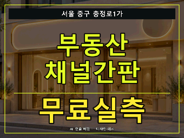 서울 중구 충정로1가 부동산 채널간판 무료실측 안내 썸네일 · AI 연출 배경