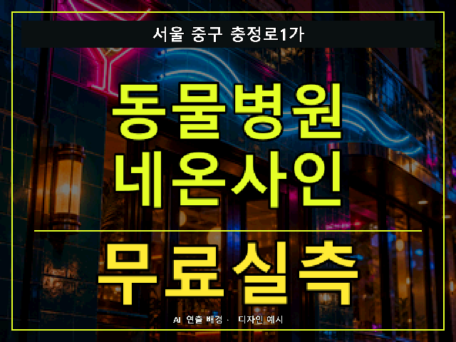 서울 중구 충정로1가 동물병원 네온사인 무료실측 안내 썸네일 · AI 연출 배경