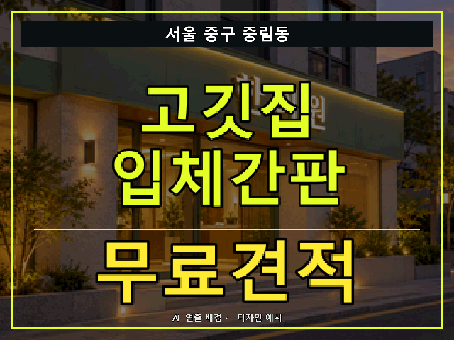 서울 중구 중림동 고깃집 입체간판 무료견적 안내 썸네일 · AI 연출 배경