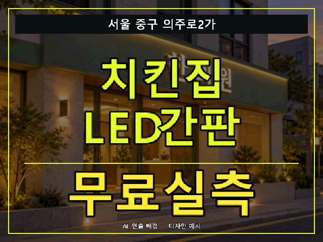 서울 중구 의주로2가 치킨집 LED간판 무료실측 안내 썸네일 · AI 연출 배경