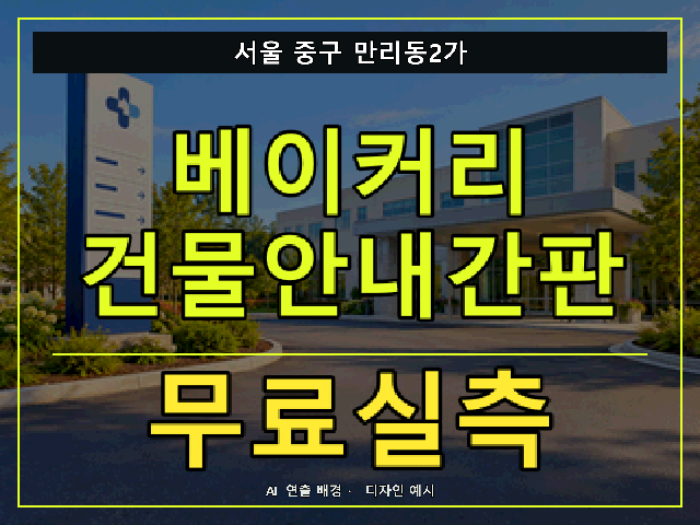 서울 중구 만리동2가 베이커리 건물안내간판 무료실측 안내 썸네일 · AI 연출 배경