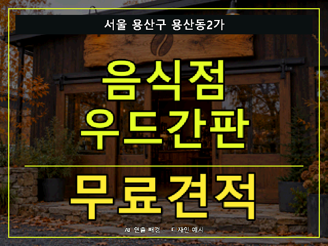 서울 용산구 용산동2가 음식점 우드간판 무료견적 안내 썸네일 · AI 연출 배경