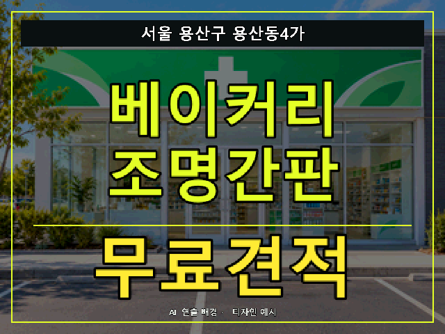 서울 용산구 용산동4가 베이커리 조명간판 무료견적 안내 썸네일 · AI 연출 배경