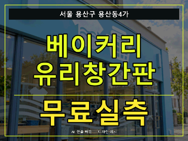 서울 용산구 용산동4가 베이커리 유리창간판 무료실측 안내 썸네일 · AI 연출 배경