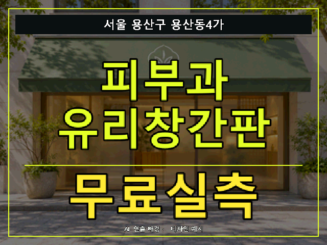 서울 용산구 용산동4가 피부과 유리창간판 무료실측 안내 썸네일 · AI 연출 배경