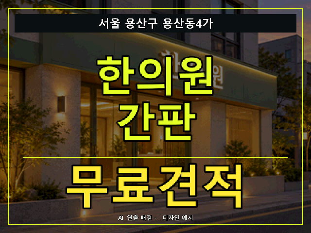 서울 용산구 용산동4가 한의원 간판 무료견적 안내 썸네일 · AI 연출 배경