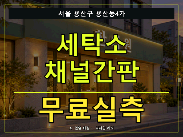 서울 용산구 용산동4가 세탁소 채널간판 무료실측 안내 썸네일 · AI 연출 배경