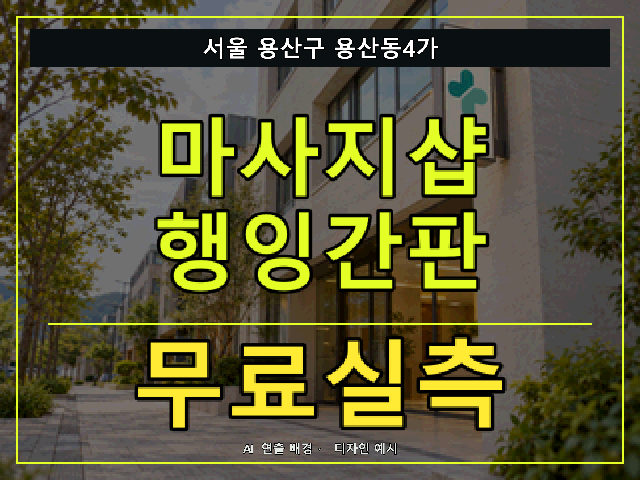서울 용산구 용산동4가 마사지샵 행잉간판 무료실측 안내 썸네일 · AI 연출 배경