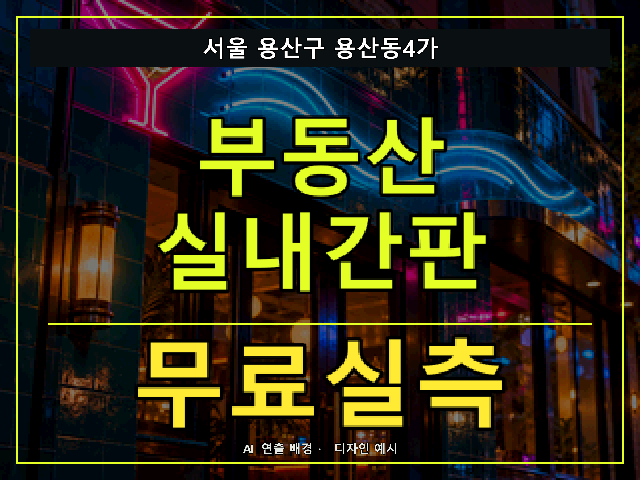 서울 용산구 용산동4가 부동산 실내간판 무료실측 안내 썸네일 · AI 연출 배경