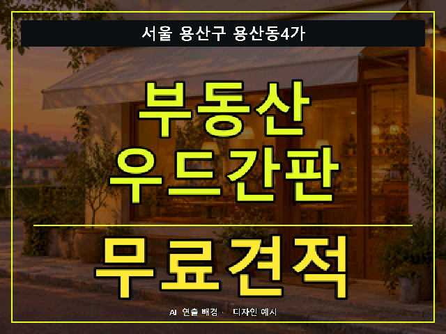 서울 용산구 용산동4가 부동산 우드간판 무료견적 안내 썸네일 · AI 연출 배경