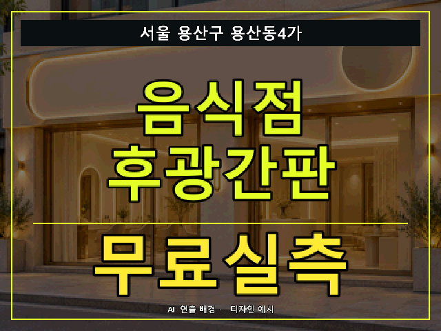 서울 용산구 용산동4가 음식점 후광간판 무료실측 안내 썸네일 · AI 연출 배경