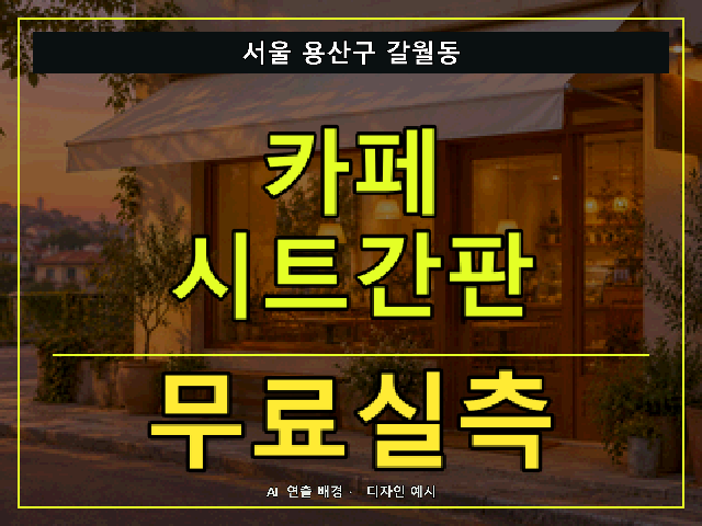 서울 용산구 갈월동 카페 시트간판 무료실측 안내 썸네일 · AI 연출 배경