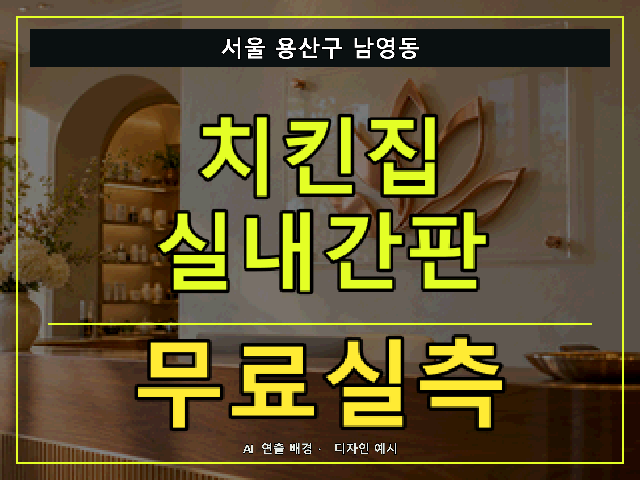 서울 용산구 남영동 치킨집 실내간판 무료실측 안내 썸네일 · AI 연출 배경