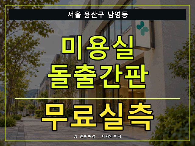서울 용산구 남영동 미용실 돌출간판 무료실측 안내 썸네일 · AI 연출 배경