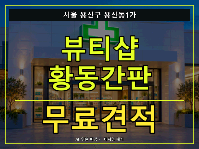 서울 용산구 용산동1가 뷰티샵 황동간판 무료견적 안내 썸네일 · AI 연출 배경