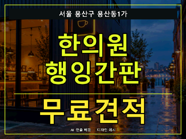 서울 용산구 용산동1가 한의원 행잉간판 무료견적 안내 썸네일 · AI 연출 배경